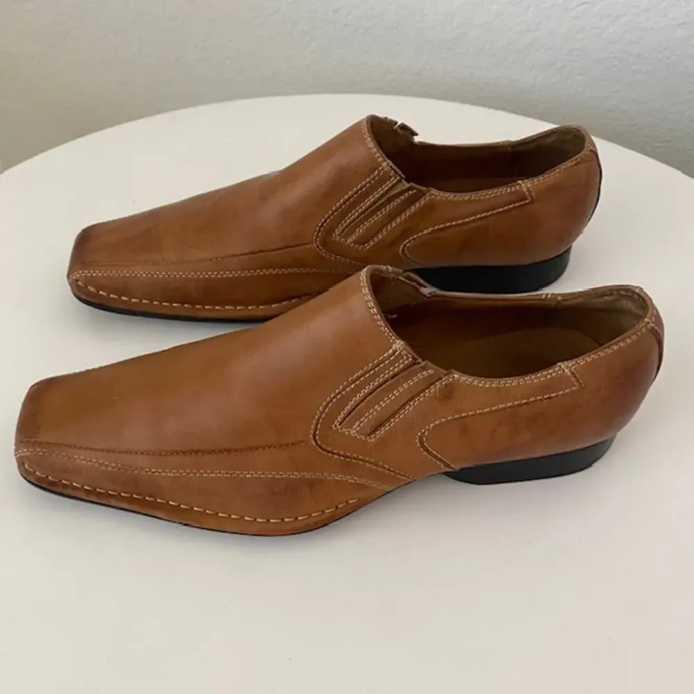 Aldo Loafers Cognac Brown Leather Slip-On Side Stretch Men's 41 (US 8)‎